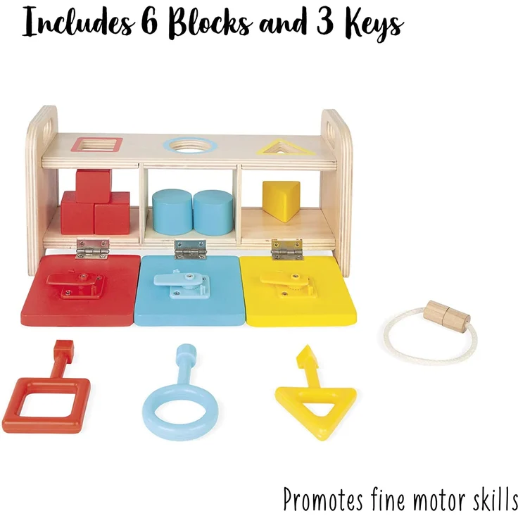 Janod - Essentiel - Der Schlüsselkasten - 2-in-1 Lernspiel aus Holz Babys und Kleinkinder - Erlernen von Formen und Farben und Feinmotorik - Farbe auf Wasserbasis - Ab 18 Monaten, J05065 – Bild 4