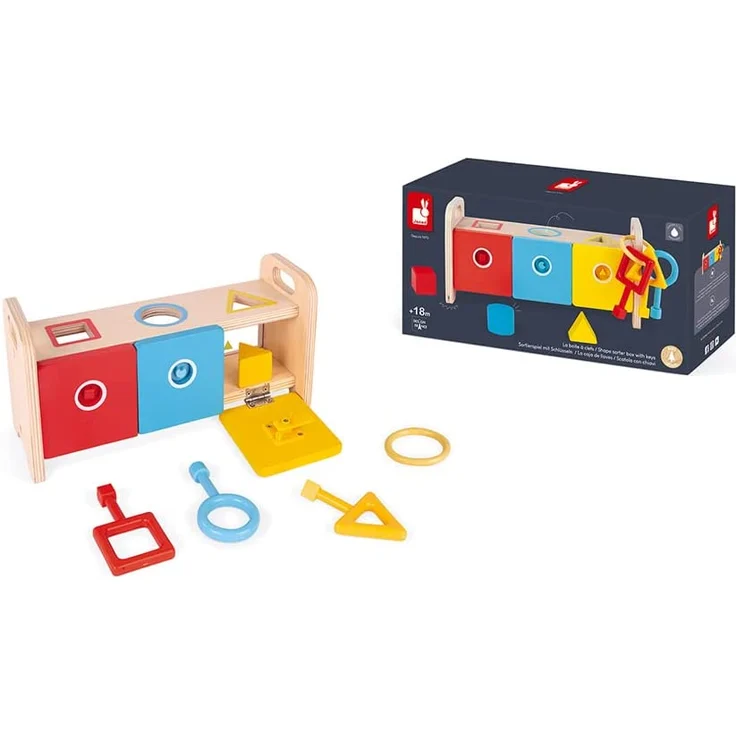 Janod - Essentiel - Der Schlüsselkasten - 2-in-1 Lernspiel aus Holz Babys und Kleinkinder - Erlernen von Formen und Farben und Feinmotorik - Farbe auf Wasserbasis - Ab 18 Monaten, J05065 – Bild 11