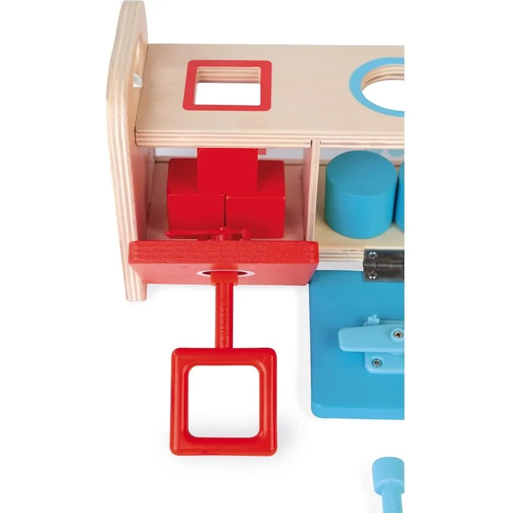 Janod - Essentiel - Der Schlüsselkasten - 2-in-1 Lernspiel aus Holz Babys und Kleinkinder - Erlernen von Formen und Farben und Feinmotorik - Farbe auf Wasserbasis - Ab 18 Monaten, J05065 – Bild 5