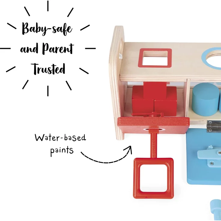 Janod - Essentiel - Der Schlüsselkasten - 2-in-1 Lernspiel aus Holz Babys und Kleinkinder - Erlernen von Formen und Farben und Feinmotorik - Farbe auf Wasserbasis - Ab 18 Monaten, J05065 – Bild 3