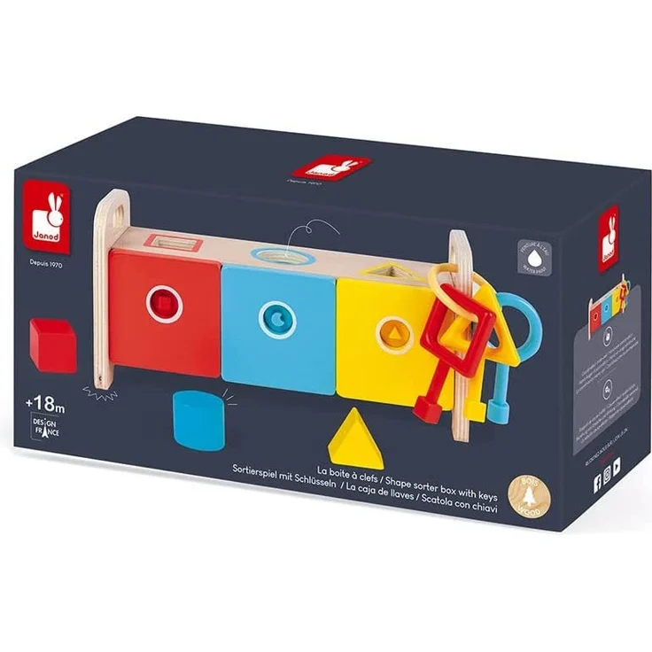 Janod - Essentiel - Der Schlüsselkasten - 2-in-1 Lernspiel aus Holz Babys und Kleinkinder - Erlernen von Formen und Farben und Feinmotorik - Farbe auf Wasserbasis - Ab 18 Monaten, J05065 – Bild 10
