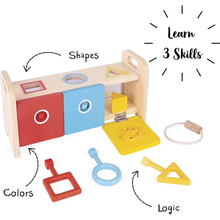 Janod - Essentiel - Der Schlüsselkasten - 2-in-1 Lernspiel aus Holz Babys und Kleinkinder - Erlernen von Formen und Farben und Feinmotorik - Farbe auf Wasserbasis - Ab 18 Monaten, J05065 – Bild 2