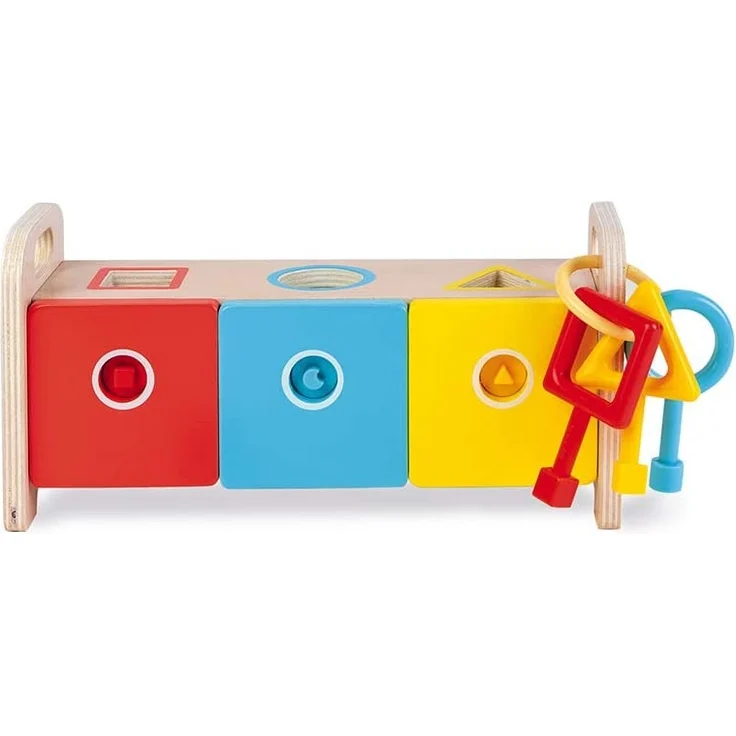 Janod - Essentiel - Der Schlüsselkasten - 2-in-1 Lernspiel aus Holz Babys und Kleinkinder - Erlernen von Formen und Farben und Feinmotorik - Farbe auf Wasserbasis - Ab 18 Monaten, J05065 – Bild 8