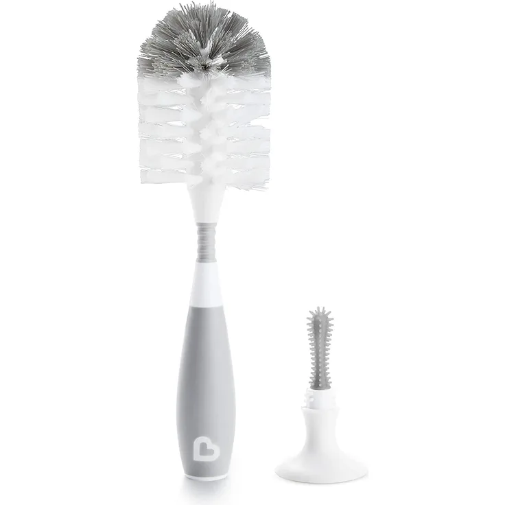 Munchkin 051889 Deluxe 2 in 1 Flaschen - und Saugerbürste mit Anti-Rutsch Griff, grau