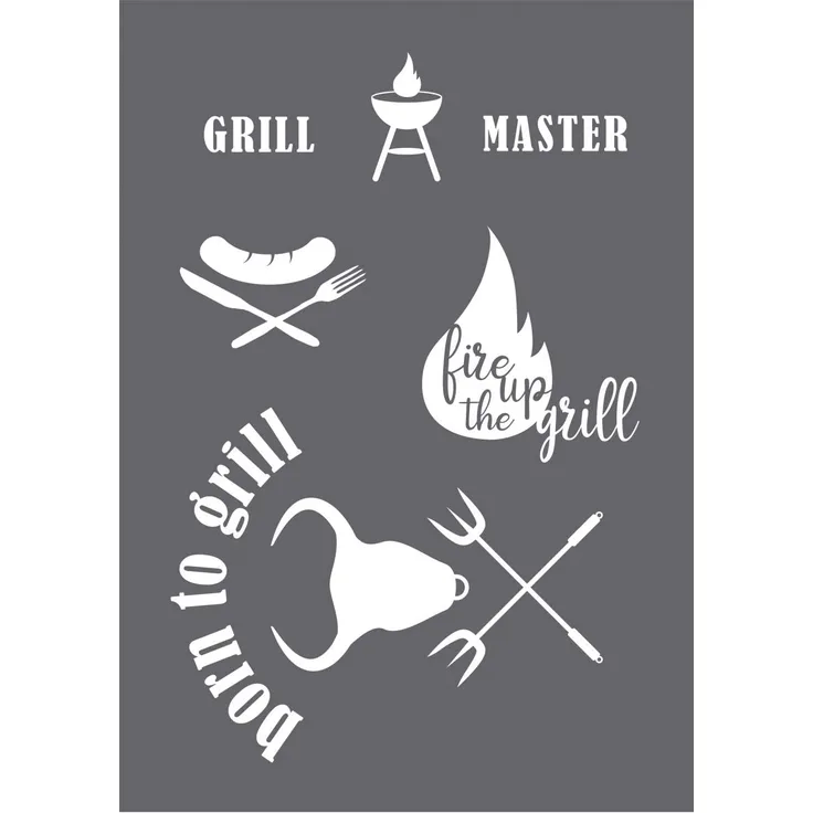 Rayher 45114000 Schablone Grill Master DIN A4, 1 Stück inkl. Rakel, für hochwertige Textil-Prints