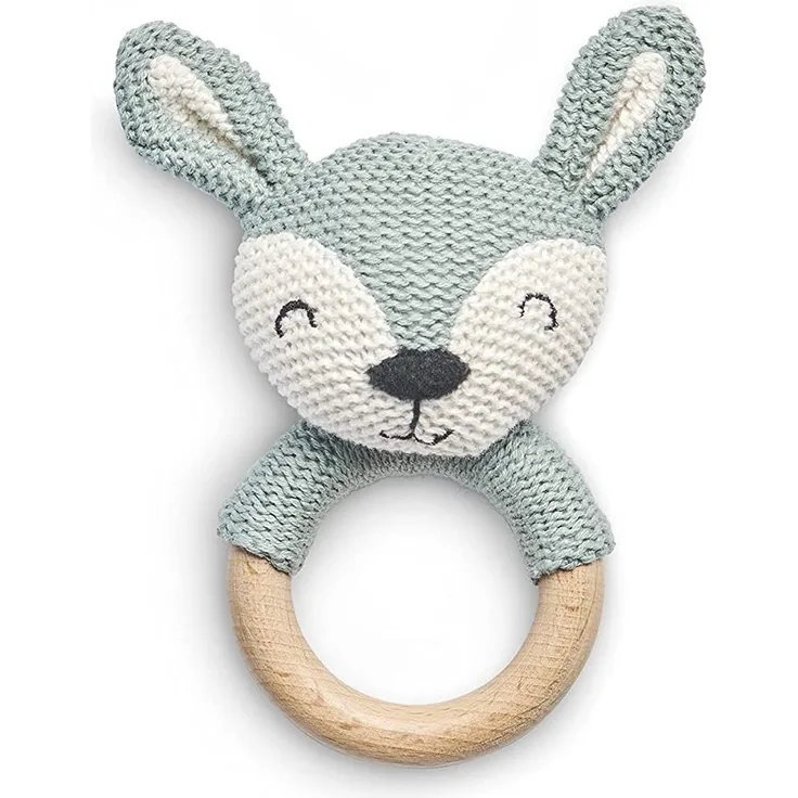 Jollein 054-014-65323 Beißring, Hirsch aschgrün, grün, Durchmesser- 7cm, 36 g