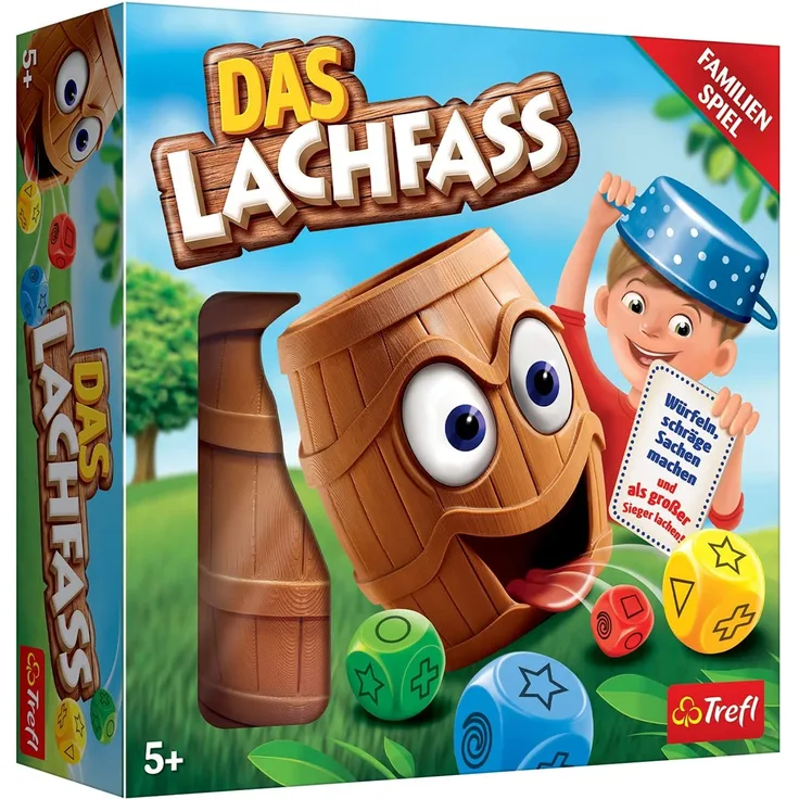 Trefl, Das Lachfass, Familienspiel, Würfelspiel, Kartenspiel, Gesellschaftsspiel für Erwachsene und Kinder ab 5 Jahren 2194