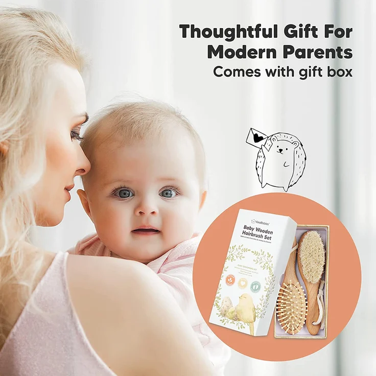 Baby Haarbürste und Baby Kamm Set - Natürliche Holz Babyhaar Haarbürste mit weichen Ziegenborsten - Baby Bürste 0-6 monate - weich Baby Bürste für Säuglinge Kleinkinder - Haarbürste Baby Set (Walnut) - Preisvergleich – Bild 9