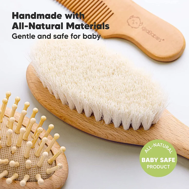 Baby Haarbürste und Baby Kamm Set - Natürliche Holz Babyhaar Haarbürste mit weichen Ziegenborsten - Baby Bürste 0-6 monate - weich Baby Bürste für Säuglinge Kleinkinder - Haarbürste Baby Set (Walnut) - Preisvergleich – Bild 4