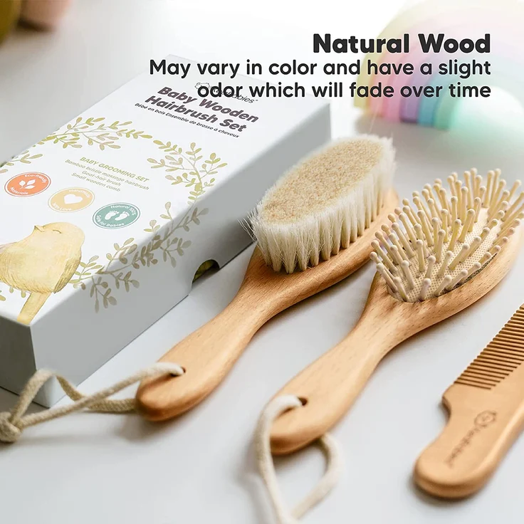 Baby Haarbürste und Baby Kamm Set - Natürliche Holz Babyhaar Haarbürste mit weichen Ziegenborsten - Baby Bürste 0-6 monate - weich Baby Bürste für Säuglinge Kleinkinder - Haarbürste Baby Set (Walnut) - Preisvergleich – Bild 5