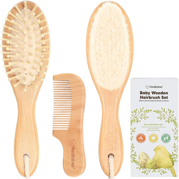 Baby Haarbürste und Baby Kamm Set - Natürliche Holz Babyhaar Haarbürste mit weichen Ziegenborsten - Baby Bürste 0-6 monate - weich Baby Bürste für Säuglinge Kleinkinder - Haarbürste Baby Set (Walnut) - Preisvergleich – Bild 1