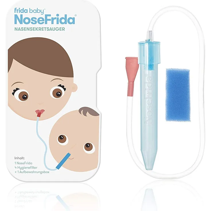 Rotho Babydesign Nasensekretsauger, Inkl. 4 Hygienefilter, Nachfüllbar, Ab 0 Monaten, NoseFrida, 50x2,3x2,3cm, Blau/Weiß, 200830012