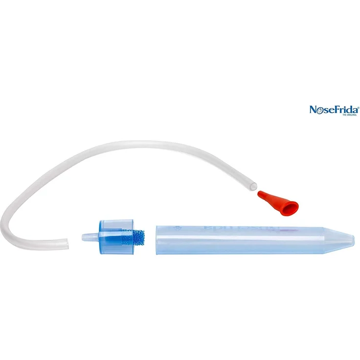 Rotho Babydesign Nasensekretsauger, Inkl. 4 Hygienefilter, Nachfüllbar, Ab 0 Monaten, NoseFrida, 50x2,3x2,3cm, Blau/Weiß, 200830012 – Bild 3