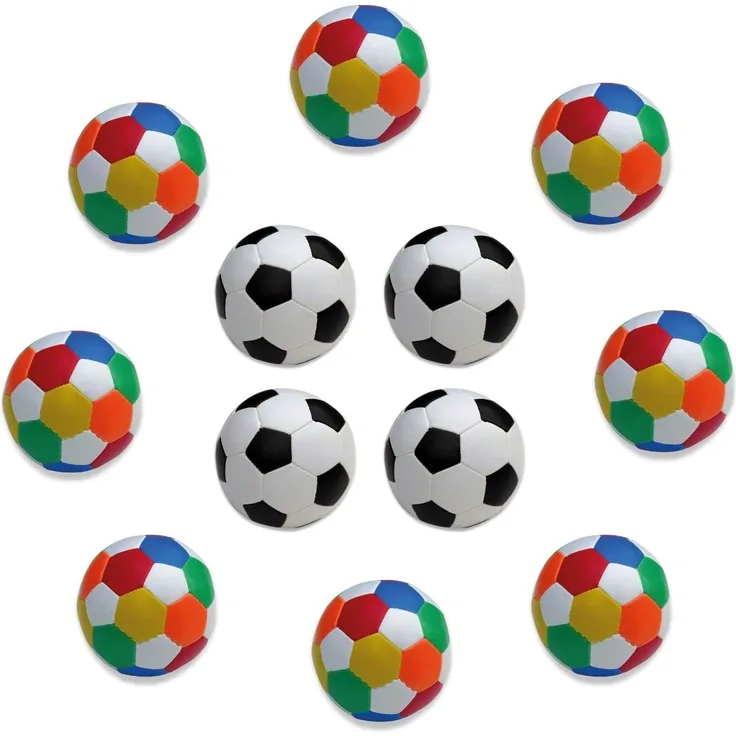alldoro 63094 Softball Ø 10 cm, 8 Bälle 4 Spielbälle, Softfußball aus Schaumstoff, Kinderball für Drinnen & Draußen, Fußball Pack für Kinder und Babys ab 0 Monaten, 12er Set Schwarz/Weiß + Bunt