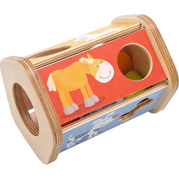 HABA 302973 - Sortierbox Steck-Snack | Sortierspiel mit lustigen Tiermotiven und Futter | Spielzeug aus Holz ab 18 Monaten