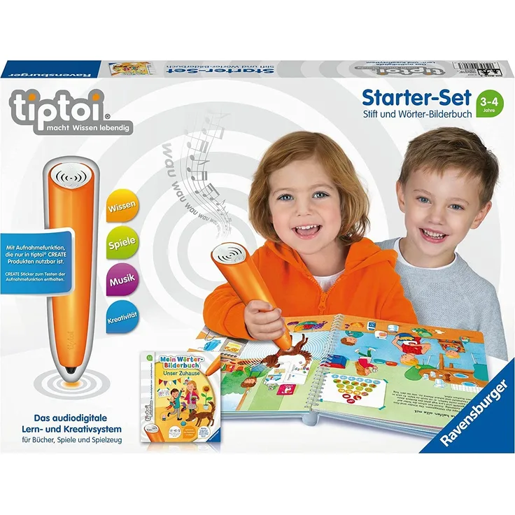 Ravensburger tiptoi Starter Set, Stift und Wörter Bilderbuch, Mehrfarbig