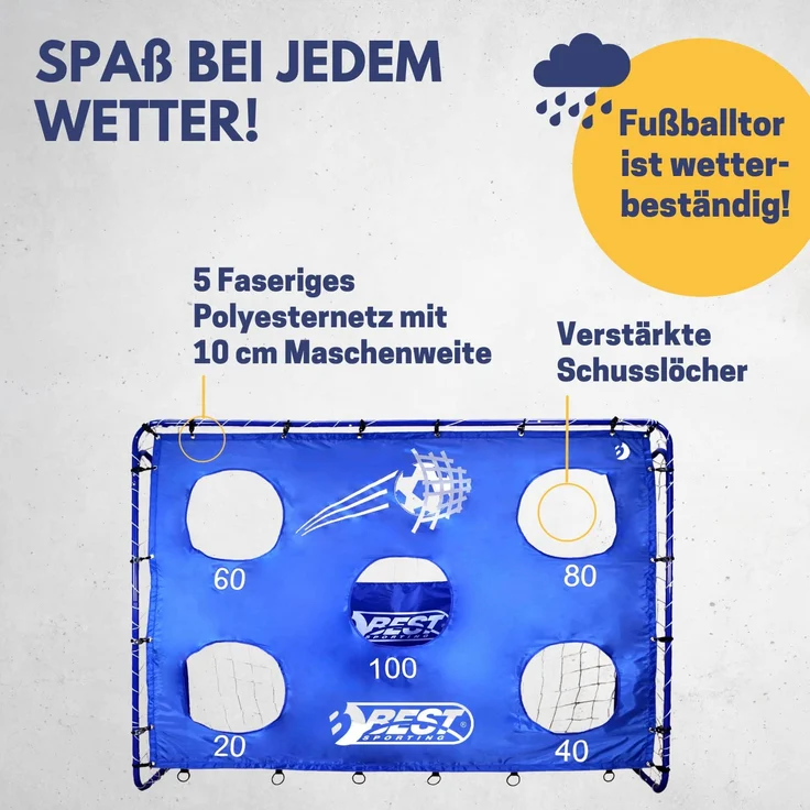Best Sporting Fußballtor mit Torwand, 213 x 152 cm, mit 5 Schusslöchern, blau – Bild 3