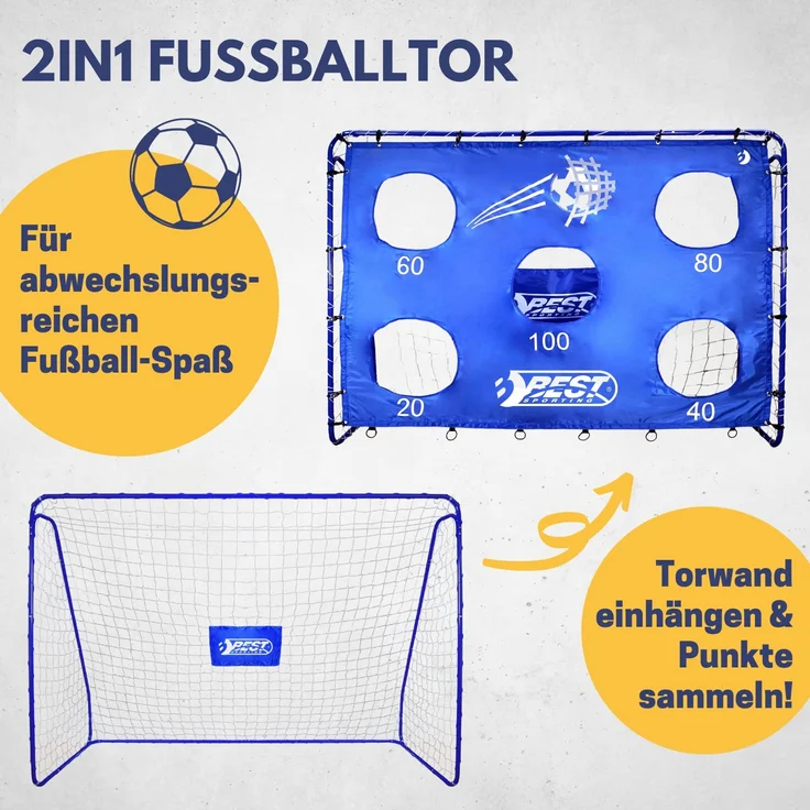 Best Sporting Fußballtor mit Torwand, 213 x 152 cm, mit 5 Schusslöchern, blau – Bild 2