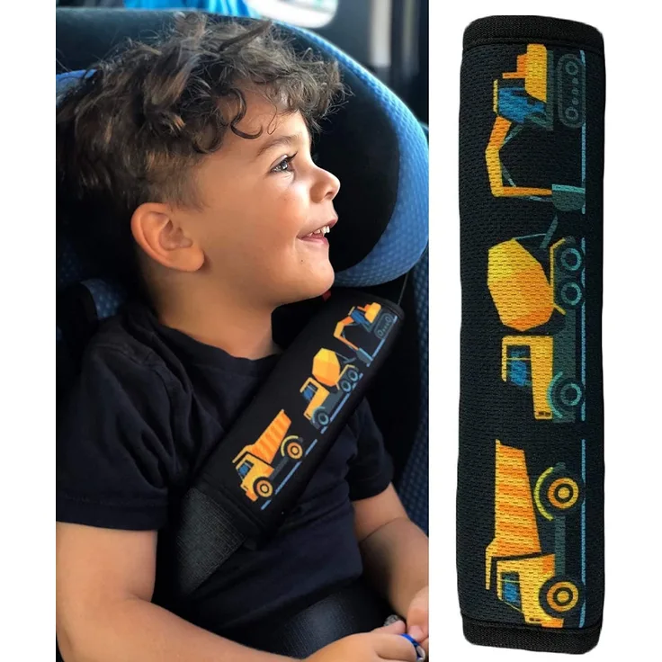 1x HECKBO Kinder Auto Gurtpolster Gurtschutz mit Baufahrzeuge Motiv - Sicherheitsgurt Polster für Kinder und Babys- Ideal für jeden Gurt Autositzerhöhungen Kinder Fahrradanhänger Flugzeug
