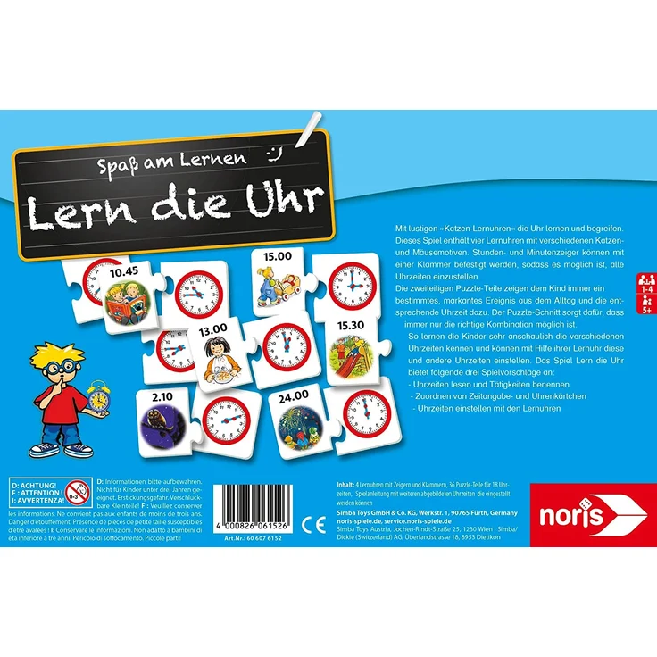 Noris 606076152 606076152-Lern die Uhr, Kinderspiel – Bild 2