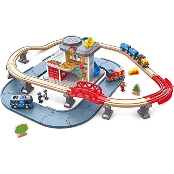 Hape E3736 Notfall-Hauptquatier, Eisenbahn, Autobahn, Mehrfarbig