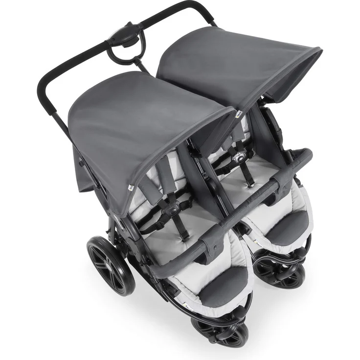 Hauck Geschwister Kinderwagen Roadster Duo SLX / 2 Kinder / Zwillinge / XL Räder / mit Liegeposition ab Geburt / Einhändig Faltbar / Belastbar bis 36 kg / Robust / Schmal / Extra Großer Korb / Grau – Bild 10
