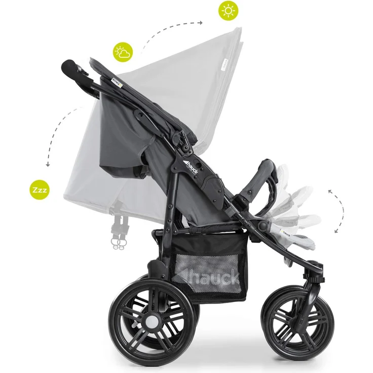 Hauck Geschwister Kinderwagen Roadster Duo SLX / 2 Kinder / Zwillinge / XL Räder / mit Liegeposition ab Geburt / Einhändig Faltbar / Belastbar bis 36 kg / Robust / Schmal / Extra Großer Korb / Grau – Bild 7