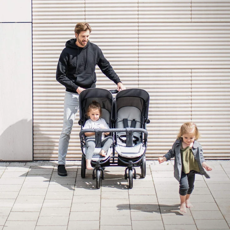 Hauck Geschwister Kinderwagen Roadster Duo SLX / 2 Kinder / Zwillinge / XL Räder / mit Liegeposition ab Geburt / Einhändig Faltbar / Belastbar bis 36 kg / Robust / Schmal / Extra Großer Korb / Grau – Bild 23