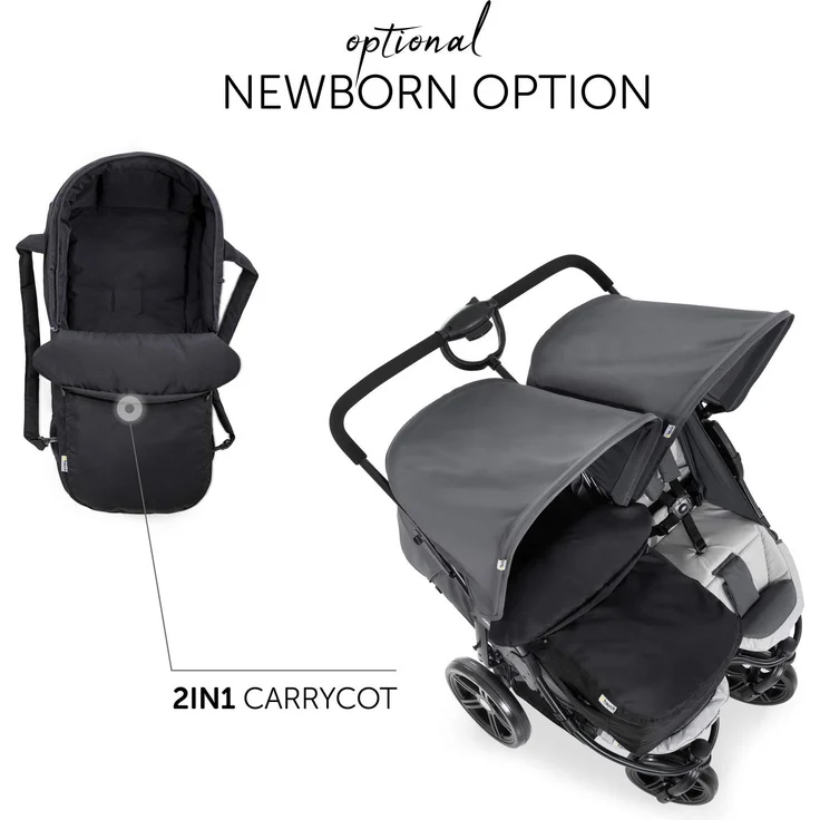 Hauck Geschwister Kinderwagen Roadster Duo SLX / 2 Kinder / Zwillinge / XL Räder / mit Liegeposition ab Geburt / Einhändig Faltbar / Belastbar bis 36 kg / Robust / Schmal / Extra Großer Korb / Grau – Bild 4