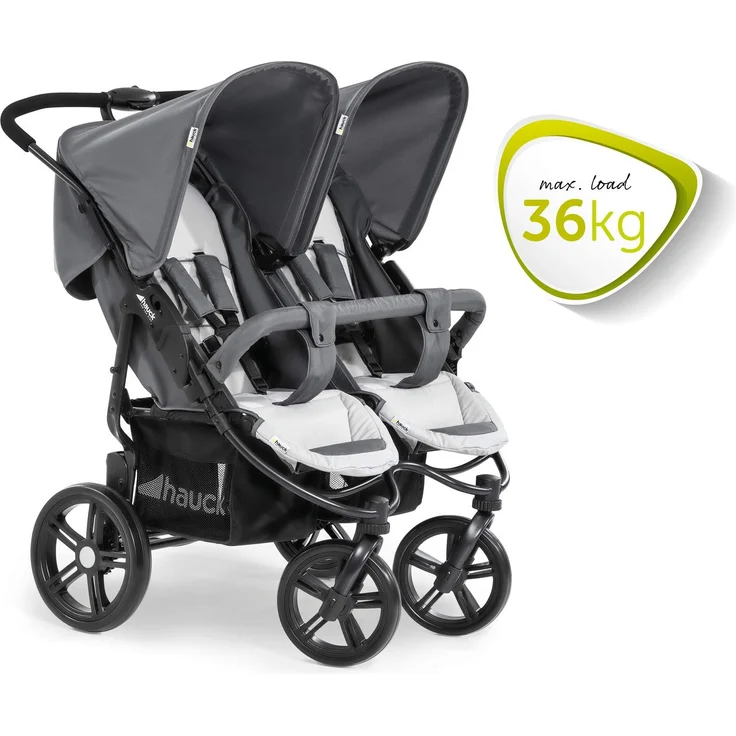 Hauck Geschwister Kinderwagen Roadster Duo SLX / 2 Kinder / Zwillinge / XL Räder / mit Liegeposition ab Geburt / Einhändig Faltbar / Belastbar bis 36 kg / Robust / Schmal / Extra Großer Korb / Grau – Bild 2