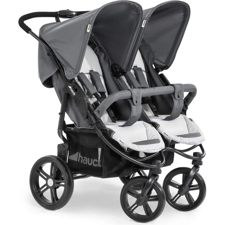 Hauck Geschwister Kinderwagen Roadster Duo SLX / 2 Kinder / Zwillinge / XL Räder / mit Liegeposition ab Geburt / Einhändig Faltbar / Belastbar bis 36 kg / Robust / Schmal / Extra Großer Korb / Grau – Bild 1