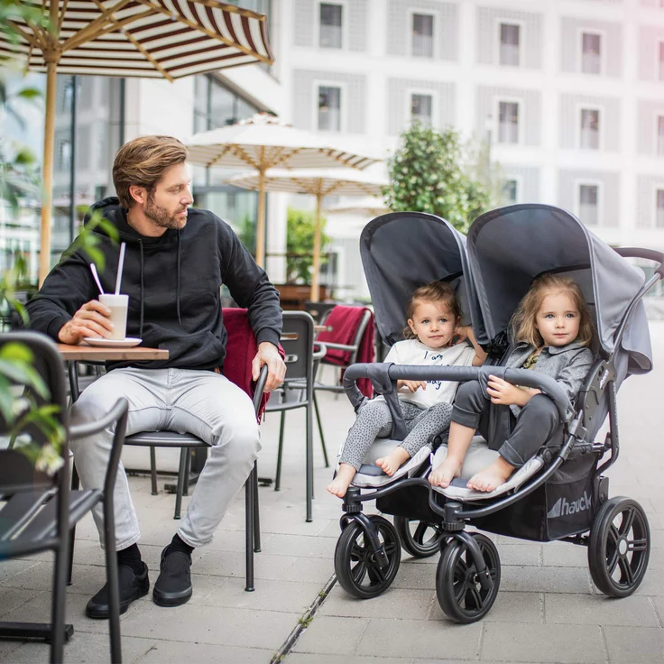 Hauck Geschwister Kinderwagen Roadster Duo SLX / 2 Kinder / Zwillinge / XL Räder / mit Liegeposition ab Geburt / Einhändig Faltbar / Belastbar bis 36 kg / Robust / Schmal / Extra Großer Korb / Grau – Bild 21