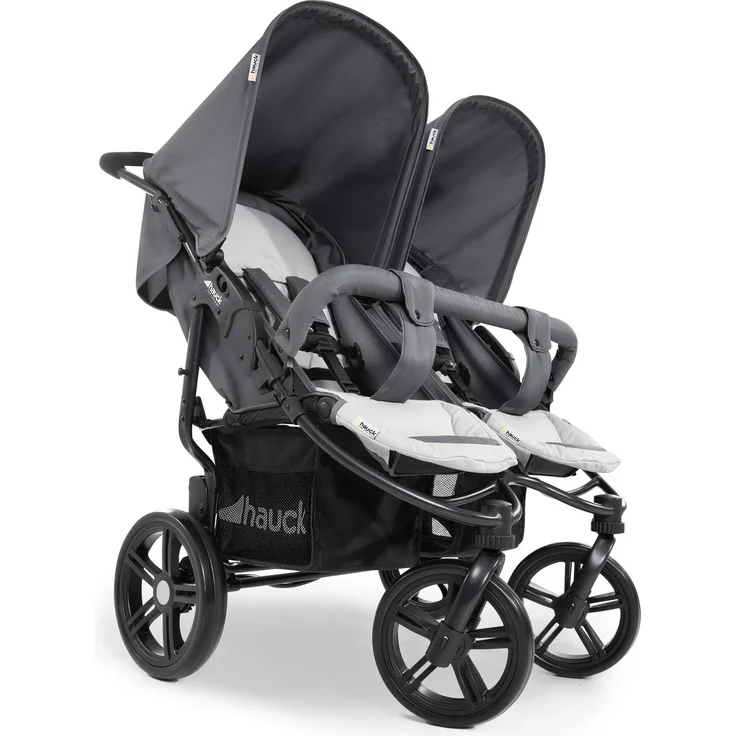 Hauck Geschwister Kinderwagen Roadster Duo SLX / 2 Kinder / Zwillinge / XL Räder / mit Liegeposition ab Geburt / Einhändig Faltbar / Belastbar bis 36 kg / Robust / Schmal / Extra Großer Korb / Grau – Bild 9