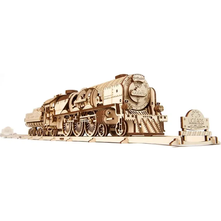UGEARS 3D Puzzle Express Dampflokomotive Holzpuzzle Modellbau Set Denkspiel - DIY Puzzle Lernspielzeug - Umweltfreundlicher Holz Modellbausatz - Für Erwachsene & Kinder