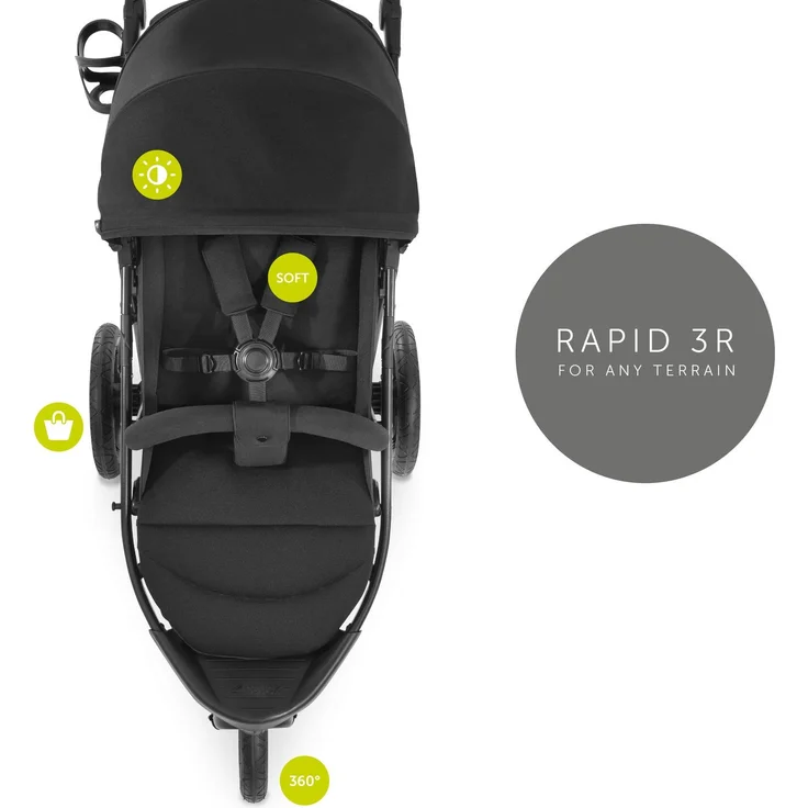 Hauck Dreirad Buggy Rapid 3R bis 25 kg, Großes Sonnenverdeck, Klein Zusammenklappbar, Höhenverstellbar, mit Liegefunktion, Große All Terrain Räder, Getränke Halter, Schwarz – Bild 8