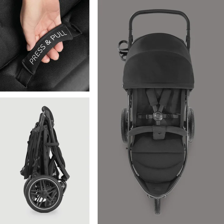 Hauck Dreirad Buggy Rapid 3R bis 25 kg, Großes Sonnenverdeck, Klein Zusammenklappbar, Höhenverstellbar, mit Liegefunktion, Große All Terrain Räder, Getränke Halter, Schwarz – Bild 4
