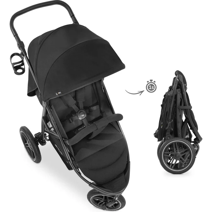 Hauck Dreirad Buggy Rapid 3R bis 25 kg, Großes Sonnenverdeck, Klein Zusammenklappbar, Höhenverstellbar, mit Liegefunktion, Große All Terrain Räder, Getränke Halter, Schwarz – Bild 14