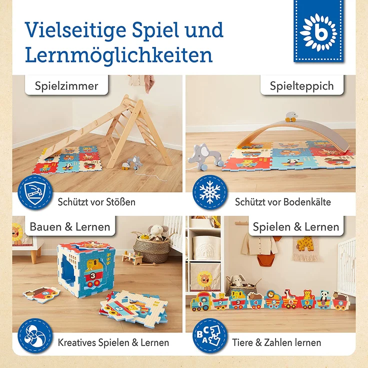 Bieco Puzzlematte, 19 tlg. | Spielmatte Baby | XXL Puzzle Kinder | Krabbeldecke Baby Spielmatte Kinder| Turnmatte Kinder | Kinder Teppiche | Krabbelmatte Baby | Buchstaben Lernen | Spielteppich Junge – Bild 4