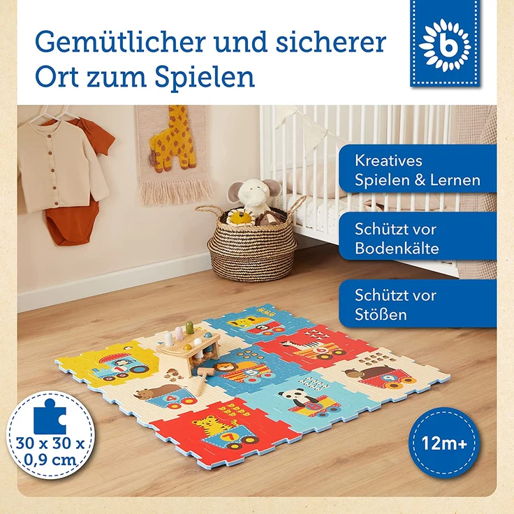Bieco Puzzlematte, 19 tlg. | Spielmatte Baby | XXL Puzzle Kinder | Krabbeldecke Baby Spielmatte Kinder| Turnmatte Kinder | Kinder Teppiche | Krabbelmatte Baby | Buchstaben Lernen | Spielteppich Junge – Bild 2