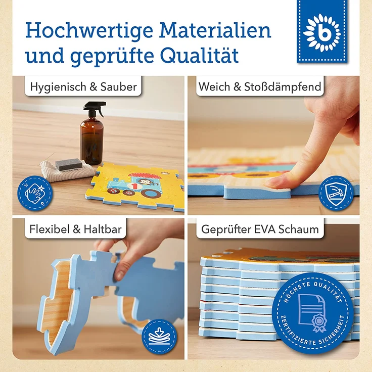 Bieco Puzzlematte, 19 tlg. | Spielmatte Baby | XXL Puzzle Kinder | Krabbeldecke Baby Spielmatte Kinder| Turnmatte Kinder | Kinder Teppiche | Krabbelmatte Baby | Buchstaben Lernen | Spielteppich Junge – Bild 5