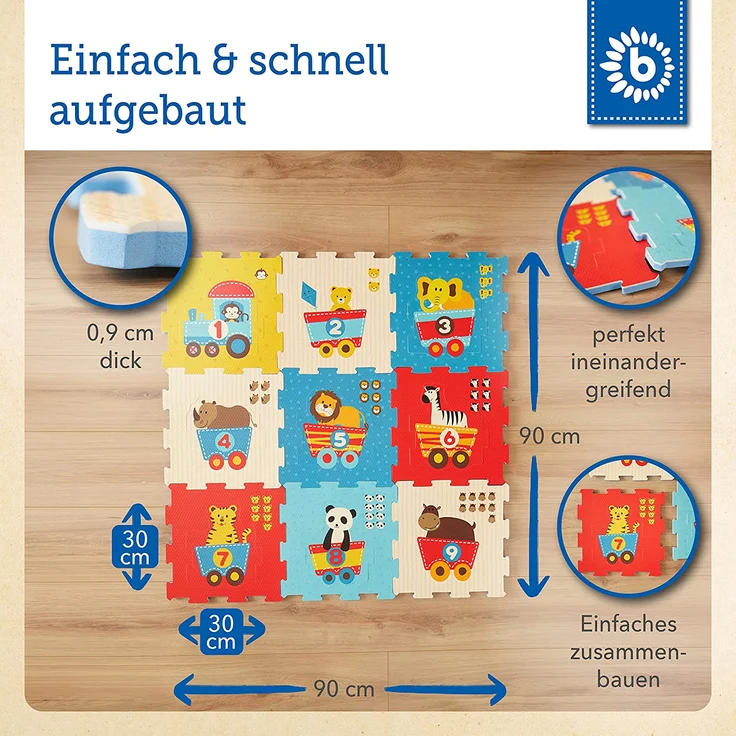 Bieco Puzzlematte, 19 tlg. | Spielmatte Baby | XXL Puzzle Kinder | Krabbeldecke Baby Spielmatte Kinder| Turnmatte Kinder | Kinder Teppiche | Krabbelmatte Baby | Buchstaben Lernen | Spielteppich Junge – Bild 3
