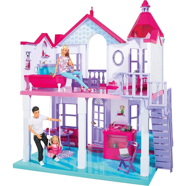 Steffi Love Dreamhouse / Großes Spielhaus / 4 Räume / OHNE PUPPEN / 84cm hoch / Zwei Etagen / Funktionstüchtige Klingel / Zusammenklappbar - Preisvergleich