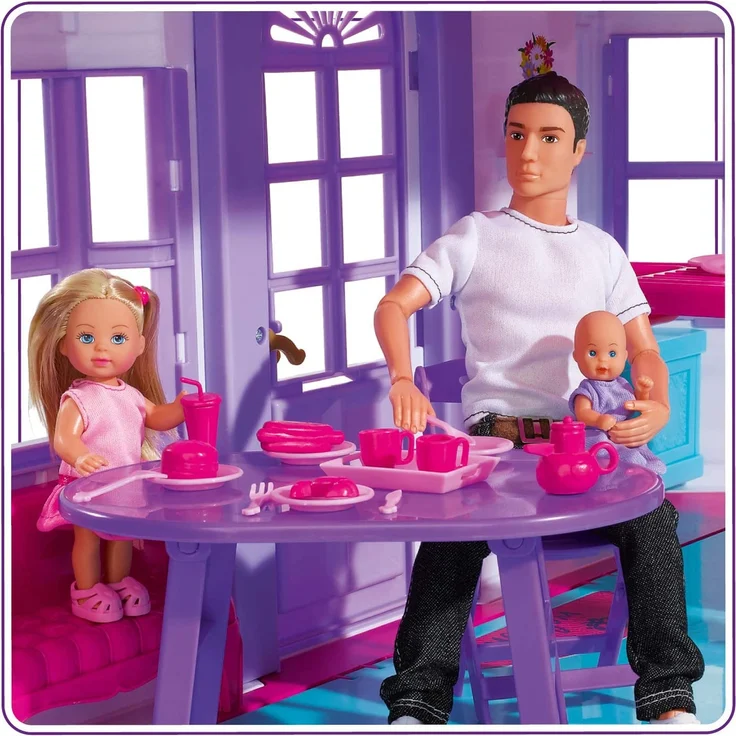 Steffi Love Dreamhouse / Großes Spielhaus / 4 Räume / OHNE PUPPEN / 84cm hoch / Zwei Etagen / Funktionstüchtige Klingel / Zusammenklappbar - Preisvergleich – Bild 4