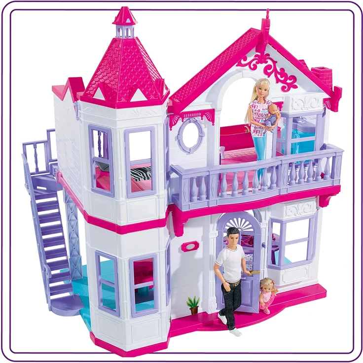 Steffi Love Dreamhouse / Großes Spielhaus / 4 Räume / OHNE PUPPEN / 84cm hoch / Zwei Etagen / Funktionstüchtige Klingel / Zusammenklappbar - Preisvergleich – Bild 2
