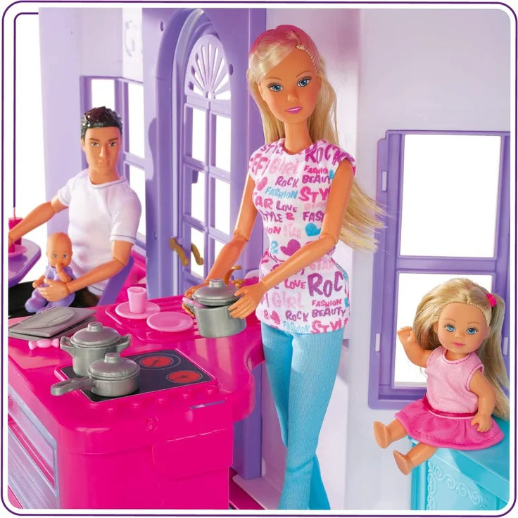 Steffi Love Dreamhouse / Großes Spielhaus / 4 Räume / OHNE PUPPEN / 84cm hoch / Zwei Etagen / Funktionstüchtige Klingel / Zusammenklappbar - Preisvergleich – Bild 3
