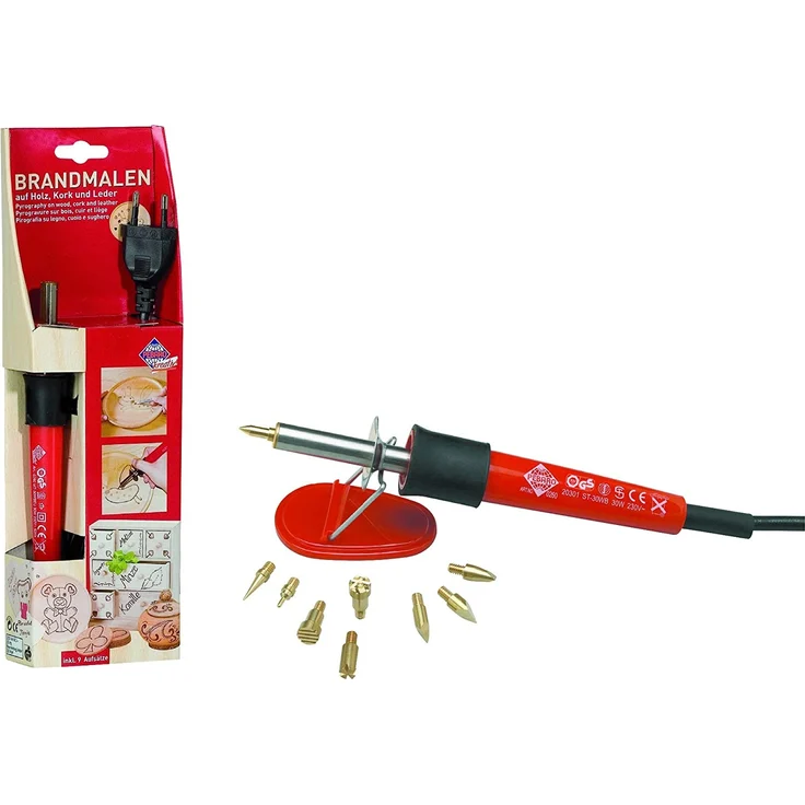 Brandmalkolben mit 9 Spitzen und Stempeln, für die Brandmalerei und zum Schreiben, Zeichnen und Brennen auf Holz, Leder, Kork und anderen Materialien – Bild 9