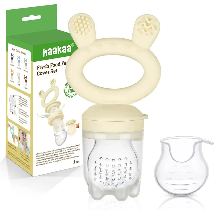 Haakaa Fruchtsauger Baby ab 4 monate Schnuller - Marine - 103% Silikon Beißring für Obst BPA Frei -Hafer
