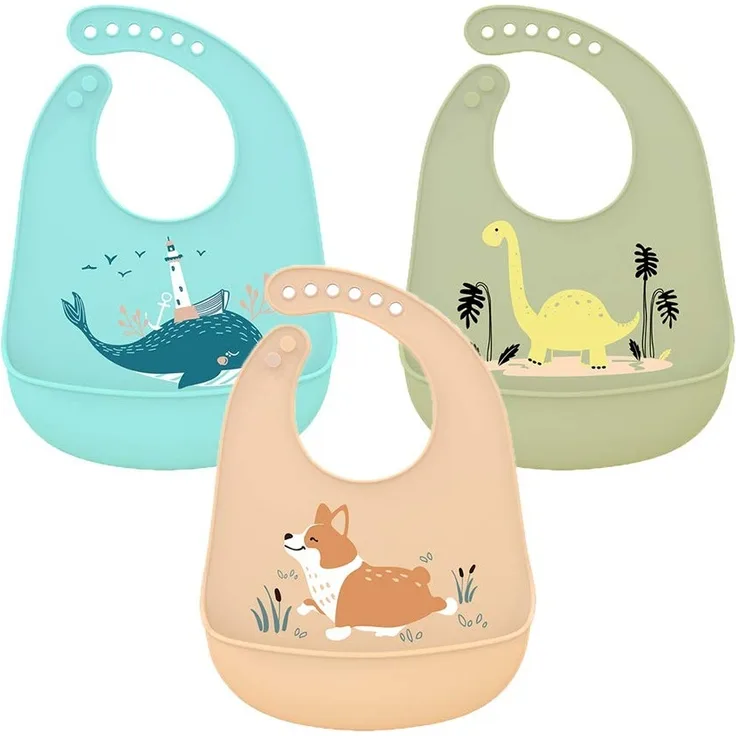 3er Set Baby Silikon Lätzchen Wasserdicht Silikon-lätzchen für Fütterung mit Auffangschale Einfache Reinigung Weiche Lätzchen für Kleinkinder Baby Essen