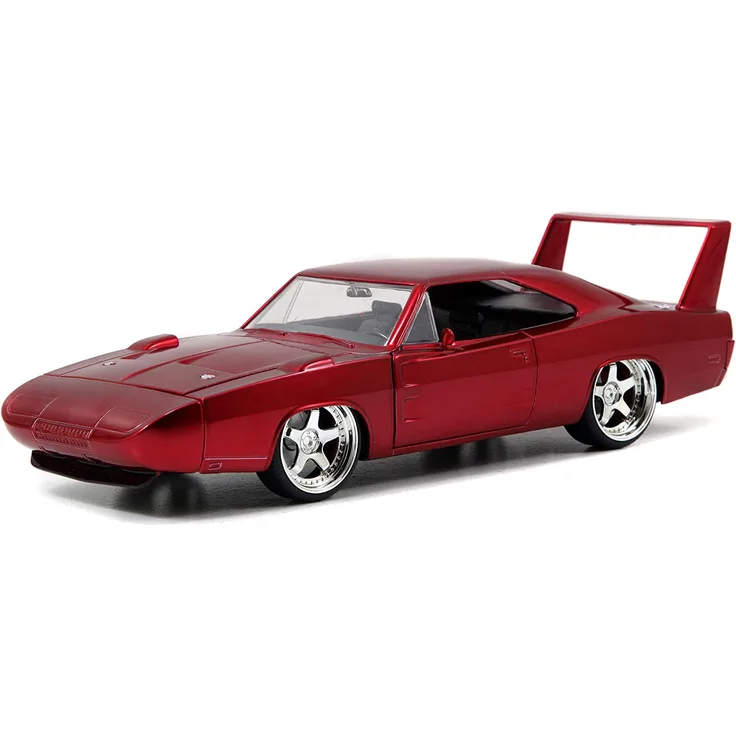 Jada Toys Fast & Furious Dom's 1969 Dodge Charger Daytona, Auto, Tuning-Modell im Maßstab 1:24, mit Spoiler, zu öffnende Türen, Motorhaube und Kofferraum, Freilauf, rot metallic
