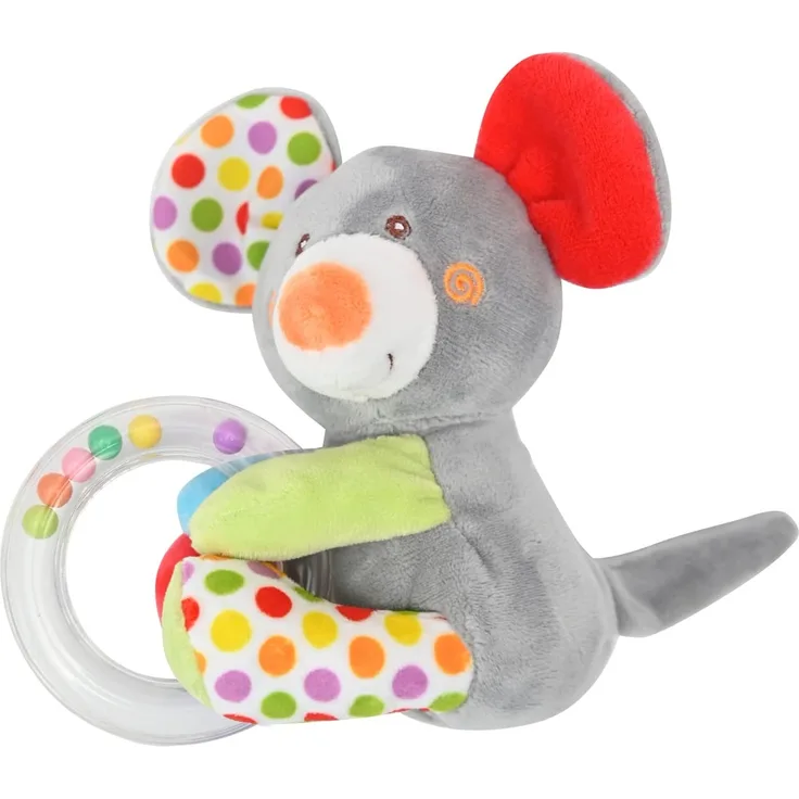 Lorelli Baby Plüschtier, Rasselring, Greifling, Rassel, Kuscheltier, ab Geburt grau